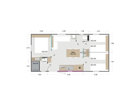 MOBILHOME 7 personnes - Confort 3 chambres