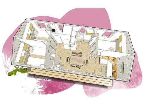Mobilhome 14 personnes - 5 chambres (+ 1 convertible) - Terrasse couverte