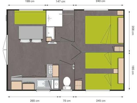 MOBILHOME 4 personnes - Standard 25m² (2 chambres) terrasse couverte + TV