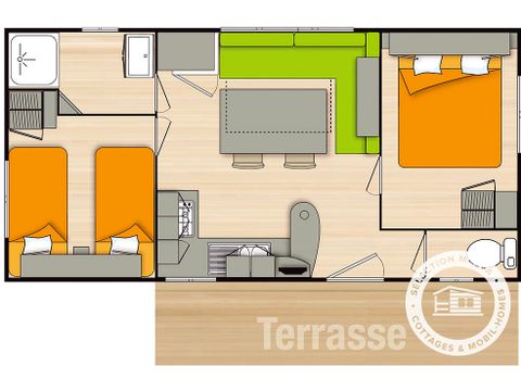 MOBILHOME 6 personnes - Eco 3 pièces 4/6 personnes + TV (4 adultes et 2 enfants -18 ans).