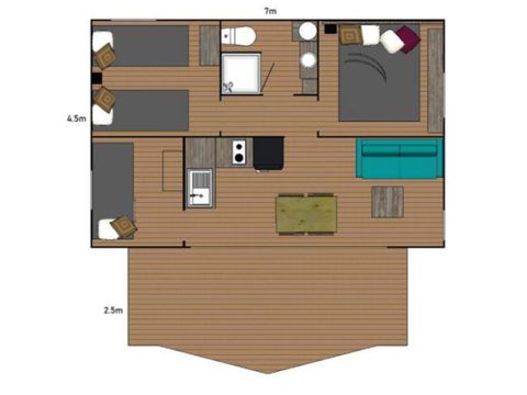 TENTE TOILE ET BOIS 6 personnes - Ecolodge Cotton Confort 35m² - 3 chambres - terrasse couverte de 11m² + TV 6 pers