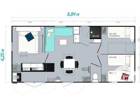 Mobilhome 6 personnes - 4 Pièces 6 Personnes + TV