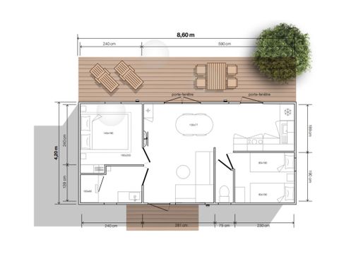 MOBILHOME 4 personnes - Mobil-home Côté Jardin - 2 chambres + terrasse + TV + SPA