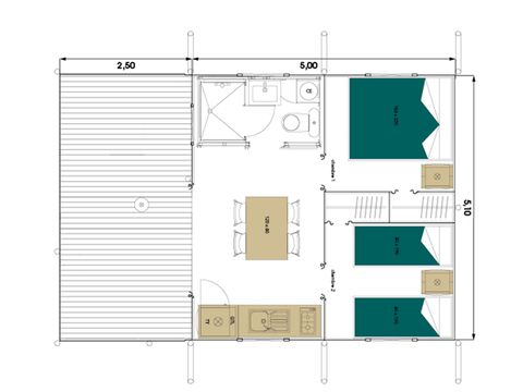 TENTE TOILE ET BOIS 4 personnes - Tente Lodge - 2 chambres + terrasse - avec sanitaires