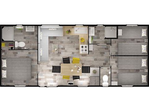 Mobilhome 6/8 personnes - GRAND - CONFORT - 3 chambres - 2 salles de bain 36 m² Terrasse Couverte