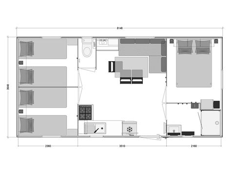 Mobilhome 6/8 personnes - GRAND - CONFORT - 3 chambres - 31 m² terrasse couverte - Lave-vaisselle