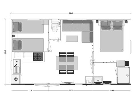 Mobilhome 4/6 personnes - GRAND - CONFORT - 2 chambres - 29 m² terrasse couverte - Lave-vaisselle