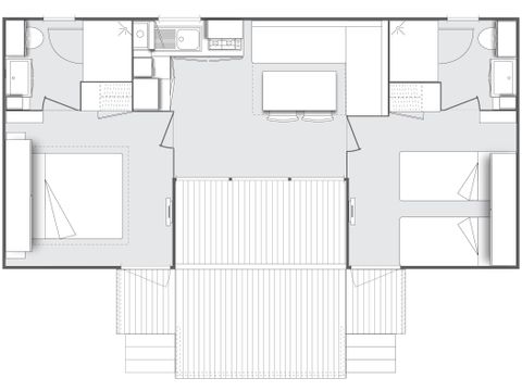 Mobilhome 4/6 personnes - CONFORT - 2 chambres - 2 salles de bain 28 m² Terrasse Couverte