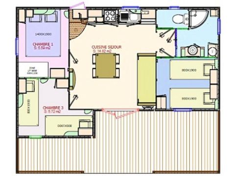MOBILHOME 6 personnes - Cottage Trio Authentique 4 Pièces 6 Personnes