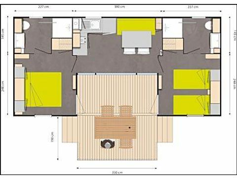 MOBILHOME 5 personnes - Bleu Lagon Duo Authentique 3 Pièces 5 Personnes