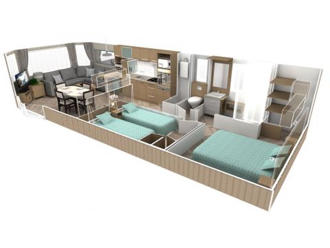 MOBILHOME 4 personnes - Mobil-home Luxe 40m² (4p-2ch), Clim, Tv, Lv, lit 160,volets roulants, plancha, Nespresso