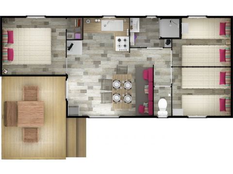 MOBILHOME 6 personnes - Mobil home Malaga 38m² (30m² + terrasse de 8m²)- 3 chambres 6 pers