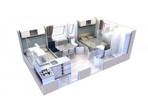 Mobilhome 4 personnes - Evolution 45m² - 24m²+21m² de terrasse - 2 chambres