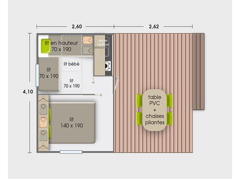 BUNGALOW TOILÉ 5 personnes - (Sans sanitaires, sans eau)