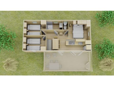 MOBILHOME 6 personnes - Classique | 3 Chambres | 6 Couchages | Terrasse semi couverte | 1 Salle de bain | Climatisation