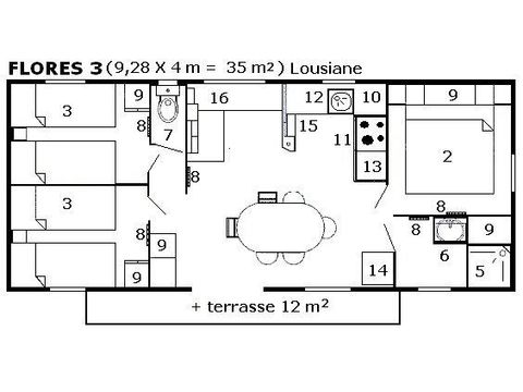 Mobilhome 6 personnes - Louisiane Flores 3 - 3 chambres - Climatisé - TV - Wifi inclus