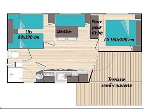 MOBILHOME 4 personnes - MH2 Confort* 27 m² + lit double en 160, avec sanitaires