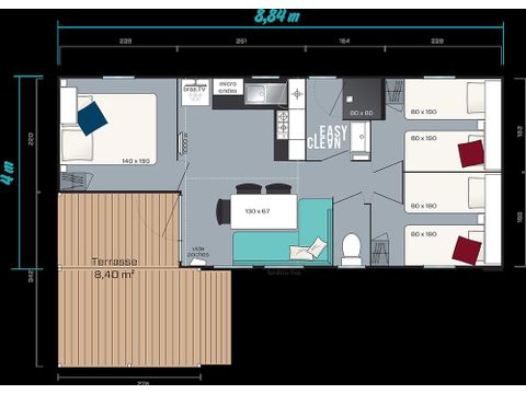 MOBILHOME 8 personnes - MH3 Premium terrasse, avec sanitaires