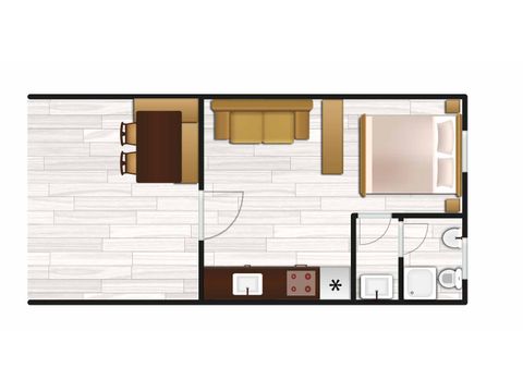 STUDIO 3 personnes - GREEN HOME Studio (séjour avec kitchenette, lit double et lit d'enfant)