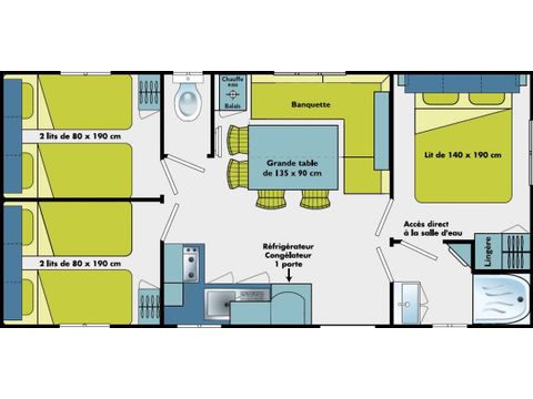 MOBILHOME 6 personnes - CONFORT 30M² dim/dim