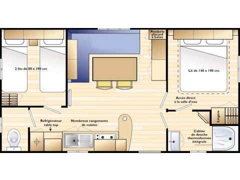 Mobilhome 4 personnes - CLASSIQUE TERRASSE COUVERTE 27M² dim/dim
