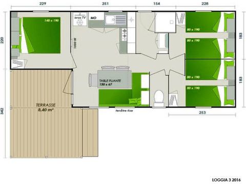 Mobilhome 6 personnes - Comfort | 3 Ch. | 6 Pers. | Petite Terrasse | Clim. | TV