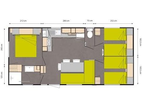MOBILHOME 6 personnes - Mobil-home Forêt 34.5m² (3 chambres) (+ de 10 ans) + Terrasse + TV 4/6 pers
