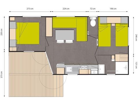 MOBILHOME 4 personnes - Mobil home Cottage intégré 27.5m² (2 chambres) (+ de 13 ans) + terrasse intégrée+ TV 4 pers