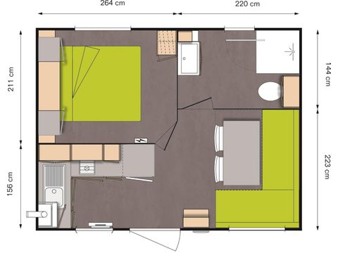 MOBILHOME 2 personnes - Mobil-home Plage 18.6m² (entre 5 et 10 ans) (1 chambre) + Terrasse bois semi-couverte + TV 2 pers