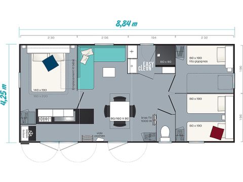 Mobilhome 6 personnes - Comfort XL | 3 Ch. | 6 Pers. | Terrasse surélevée | Clim.
