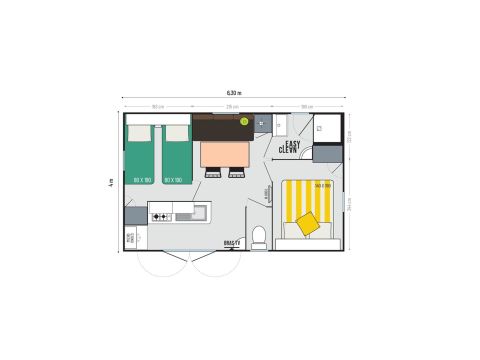Mobilhome 4 personnes - Comfort XL | 2 Ch. | 4 Pers. | Terrasse surélevée | Clim. | TV