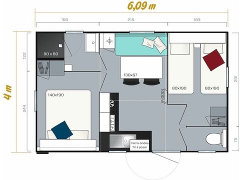 MOBILHOME 4 personnes - Vénus Clim 22m² 4 pers