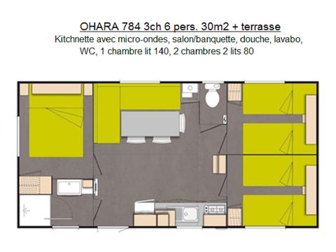MOBILHOME 6 personnes - Confort  3 chambres (Type Ohara)