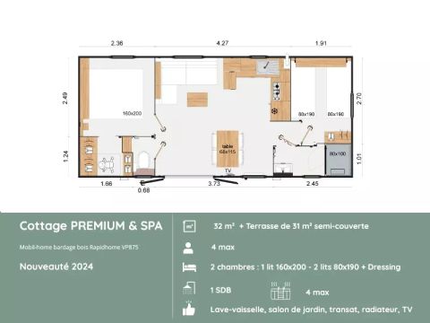 Mobilhome 4 personnes - Cottage - PREMIUM & - SPA – - 2 chambres