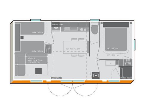 MOBILHOME 4 personnes - Confort 28m² 2 chambres + terrasse sur pilotis