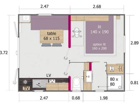 Mobilhome 2 personnes - 1 chambre
