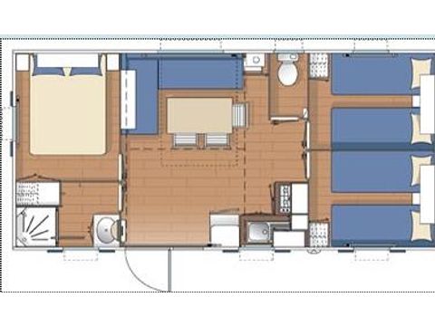 Mobilhome 6 personnes - ECO Mobil home 3ch. MAGDALENA (+ 10 ans) 29m² + Terrasse semi-couverte [durée spéciale ms]