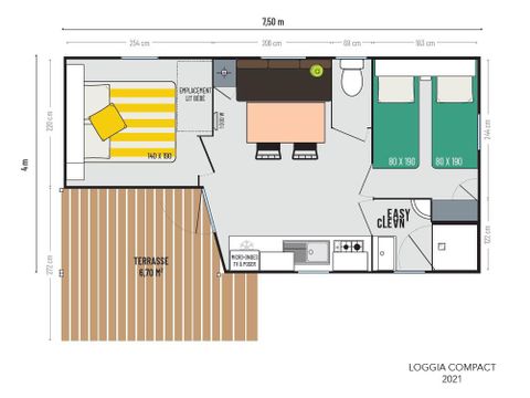 MOBILHOME 4 personnes - Loggia 2 chambres avec terrasse couverte