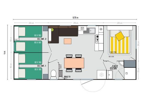 MOBILHOME 6 personnes - Cordélia 3 chambres avec terrasse couverte
