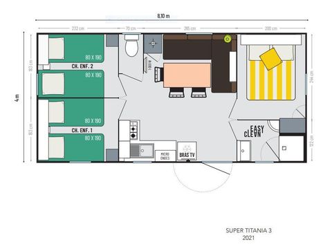 MOBILHOME 6 personnes - Titania 3 chambres avec terrasse couverte