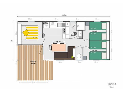 MOBILHOME 6 personnes - "Loggia" 3 chambres avec terrasse couverte