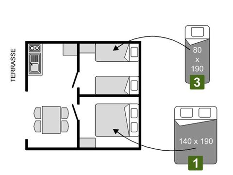 TENTE TOILE ET BOIS 5 personnes - Sahari Lodge 2chambres - sans sanitaires - 19m² 2/5 pers