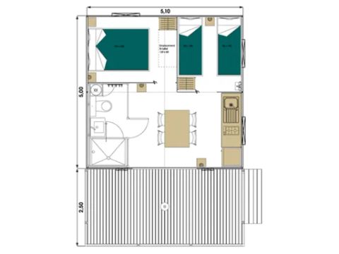 TENTE TOILE ET BOIS 4 personnes - Jungle Lodge 2chambres - avec SDB - 26m² 2/4 pers.