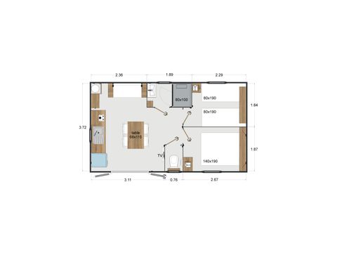 MOBILHOME 4 personnes - Cabane Prémium CLIM 2 chambres 24,5m²