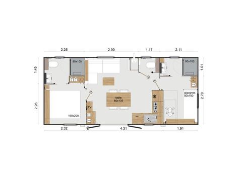 MOBILHOME 4 personnes - Mobil-home Privilège 2 32m² 2 salles de bain