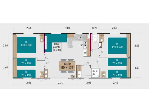 Mobilhome 1/8 personnes - CALIFORNIA - QUATRO - 4 chambres - TV