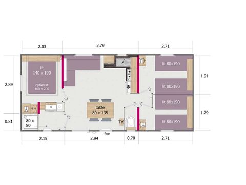 MOBILHOME 6 personnes - CALIFORNIA TRIO résidentiel 3 chambres- TV 1/6 pers