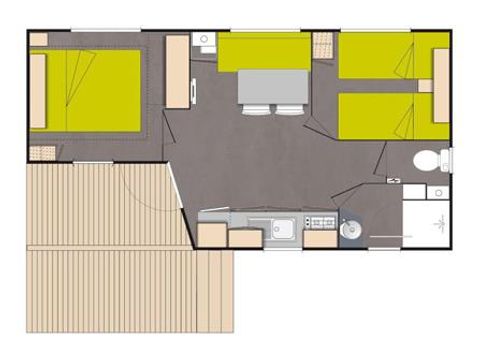 Mobilhome 4 personnes - Loggia Confort 24m² - 2 chambres - Terrasse couverte - Clim - TV