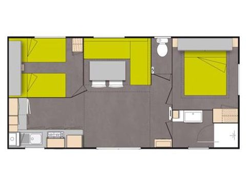 MOBILHOME 5 personnes - Confort 29m² (2 chambres ) + Terrasse couverte + Clim