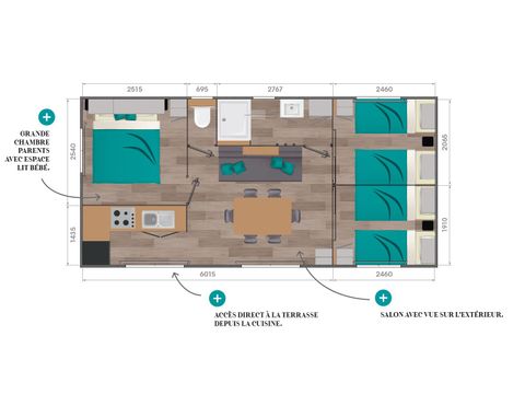 MOBILHOME 6 personnes - Premium + 3 Chambres 